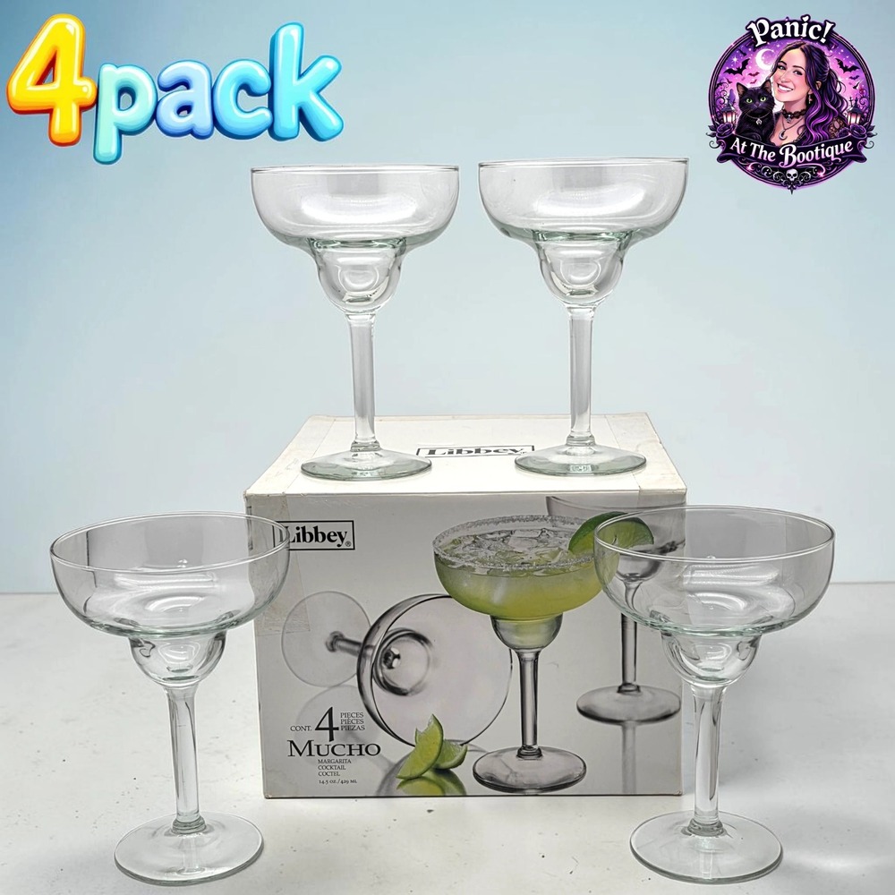 Libbey Mucho Margarita Glass Set 4pc 14.5oz Clear Glass Stemmed Barware Cocktail
